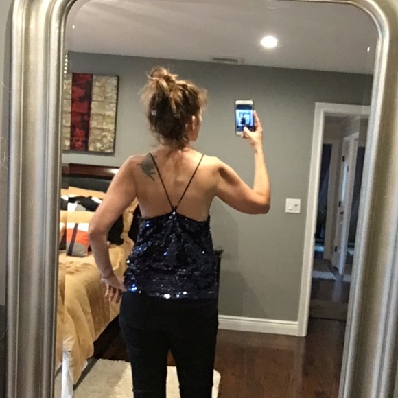 NWT Zara  blue tank top sequins.Racer back style. - Picture 6 of 8